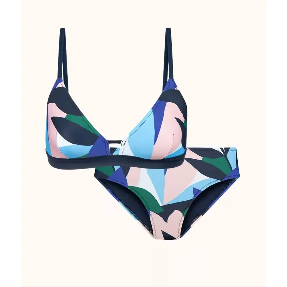 LIVELY Bralette & Bikini Swim Suit Bundle Retro Floral Blue Sz L NWT $110